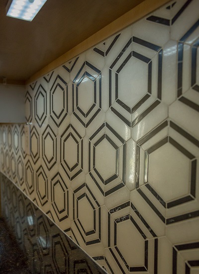 Hexagon tile backsplash installation